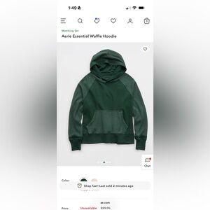 Aerie Essential Waffle Hoodie Rugged Green